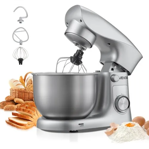 VEVOR kjøkkenmaskin, 4,2 l elektrisk kjøkkenmaskin, 1500 W deigmikser, 10+ pulshastigheter, vippehode-matmikser med bolle i rustfritt stål, eltekrok, visp, visp, for baking, blanding, pisking og elting
