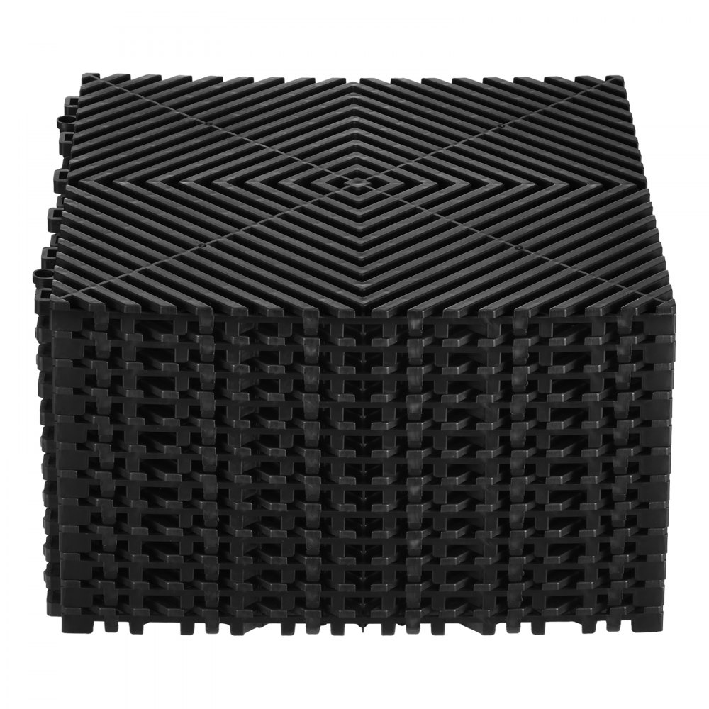 VEVOR sammenlåsende dreneringsmatte, 12” x 12” modulær sammenlåsende pute, 12 stk. skjøtematter, sklisikre svarte PP dreneringsgulvfliser og dusjmatte, for garasje, hage, kjøkken og utendørs