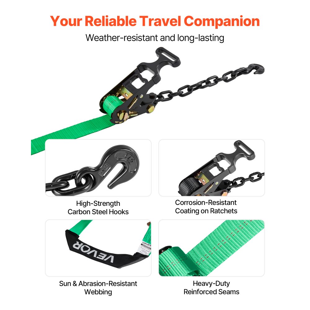 VEVOR Wheel Chock Tie-Down Kit, Tire-Style Tow Dolly Strap, Car Tie Down Kit with Heavy-Duty Hook, Break Strength 4540 kg & Working Load 1512 kg Motorcycle Tie-Down System with O-Ring for ATV, SUV