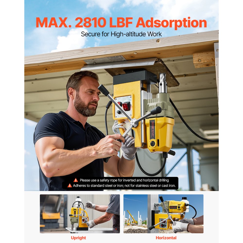 VEVOR Magnetic Drill, 1400W Motor 1.6 in Boring Diameter, 2810 lbf Portable Electric Mag Drill Press, 800 RPM No-Load Speed, Drilling Machine for Metal Surface, Industrial and Home Improvement