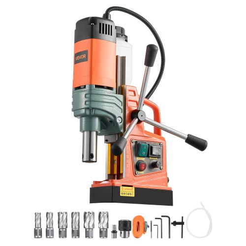 VEVOR magnetbor, 1450 W motor 50 mm kjernebordiameter, 13000 N magnetisk kraft, bærbar elektrisk magnetborepresse med 6 kjernebor, variabel hastighet, boremaskin for metalloverflater, industriell