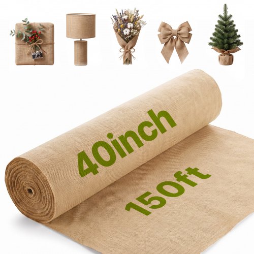 VEVOR jutestoffrull, 40” x 150 fot og 50 x 50 brede naturlige jutestoffruller med høy tetthet, jutestoffrull til juletre, til dekor, håndverk, bryllup, hagearbeid, planter og trær, vinterdekke