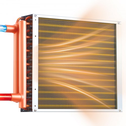 VEVOR vann-til-luft-varmeveksler, 356 x 356 mm HVAC-varmevekslerspiral med finnerør, kobberrør og aluminiumsfinner, 65 000 BTU effekt for utendørs vedovn, vannbårne varme- og kjølesystemer