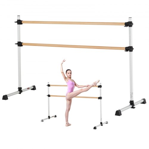 VEVOR Ballettbarre, Dobbel Bøketrebarre for Hjemmet, Frittstående Bærbar Ballett Stretching Dansebarer, Høydejusterbar Anti-Wobble Fitness Gymutstyr, For Pilates Balansetrening