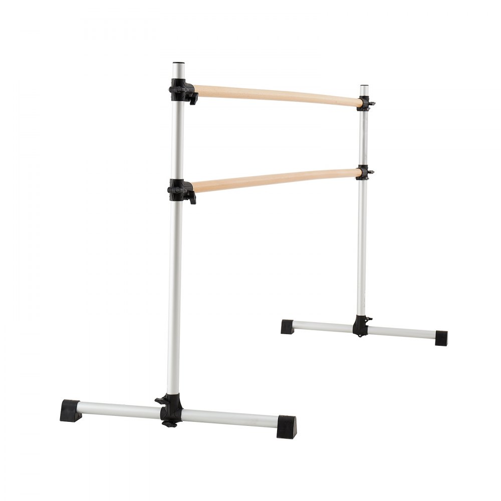 VEVOR Ballet Barre, Double Beechwood Barre Bar for Home, Freestanding Portable Ballet Stretching Dance Bars, Height Adjustable Anti-Wobble Fitness Gym Equipment, for Pilates Balance Workout