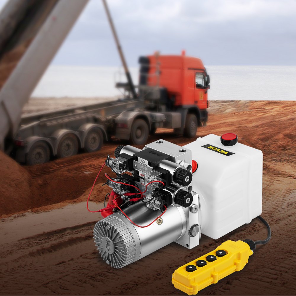 VEVOR Hydraulic Pump Double Acting Hydraulic Power Unit Double Solenoid Hydraulic Power Pack 12V DC Hydraulic Power Pump with 4.5Liter Reservoir for Dump Trailer Car Lifting