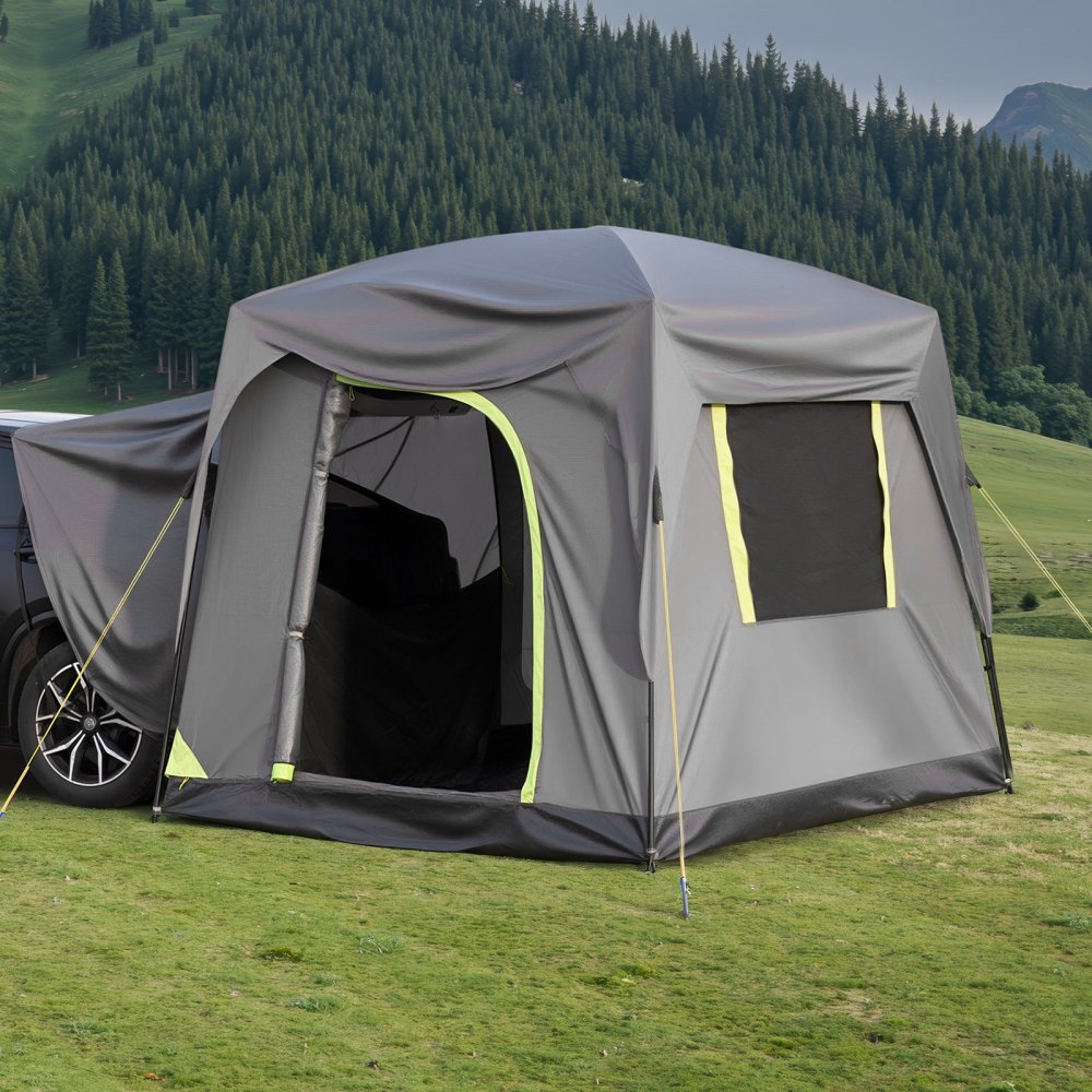 VEVOR SUV-telt for camping, 3 m L x 2,4 m B, vanntett PU, 2000 mm, romslig dobbeltlagsdesign for 5–8 personer, SUV-campingtelt med nettingvinduer, inkluderer regntrekk og oppbevaringspose, for utendørsaktiviteter
