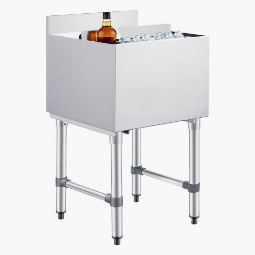VEVOR kommersiell isboks, 46,7 l maks. kapasitet, 455 x 455 x 850 mm isboks i rustfritt stål med skyvelokk og flaskeholdere, kjølevogn for cocktailer for bar, restaurant, pub, NSF-sertifisert