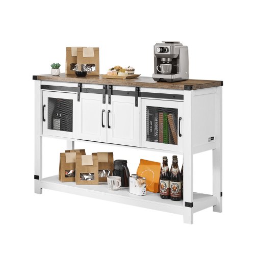 VEVOR Kaffebarskap, 122 x 38 x 81 cm Kaffebarskap i landlig stil med 4-lags oppbevaring, Kaffebarbord med låvedører, Skjenk i landlig stil, Buffetskap for stue, entré