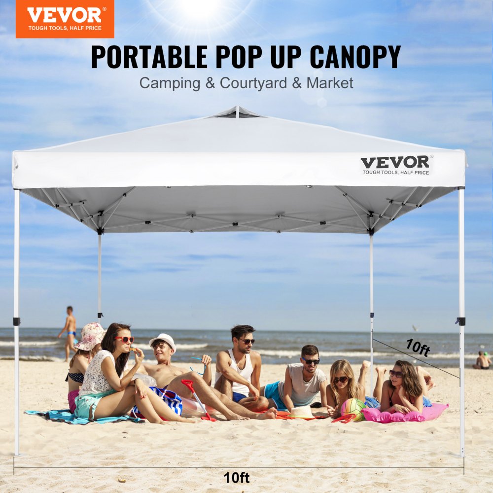 VEVOR Pop Up Baldakin Partytelt 304,8 x 304,8 cm med bærbar bag for Camping White