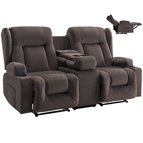 VEVOR Loveseat lenestol, elektrisk lenestol med oppvarming og massasje, elektrisk lenestol i semsket skinn med midtkonsoll, USB-porter, koppholdere og sidevesker, dobbel loveseat-stol til stue