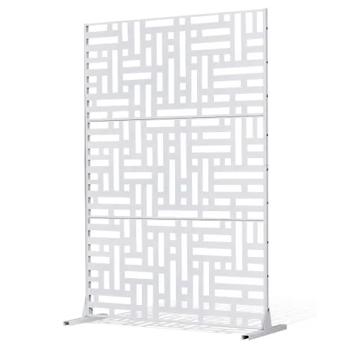 VEVOR Metallskjerm, 113 cm B x 183 cm H Utendørsskjerm med 3 paneler, Frittstående utendørs skillevegg med stativ, Dekorativt hagegjerde i stål for balkong, terrasse, innendørs rom, boblebad, hvit