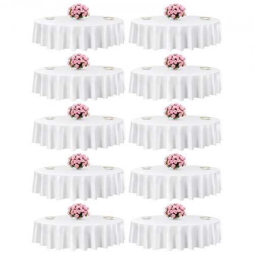 VEVOR hvite runde duker 10-pakning, 90 tommer i diameter, flekk- og rynkebestandige, maskinvaskbare duker, polyesterstoffduker til bryllup, fest, bankett, formelle arrangementer