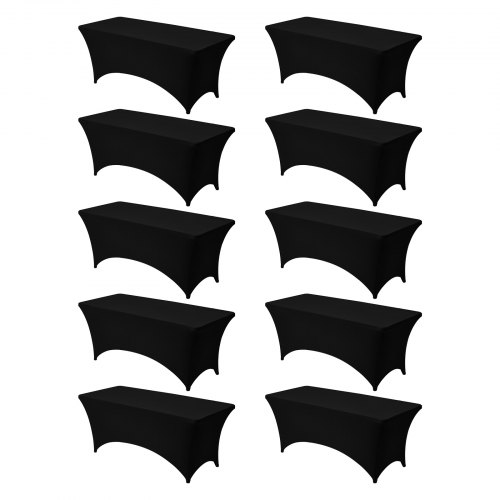 VEVOR 10-pakning duk til 1,8 meter rektangulært, tilpasset arrangementer, rynkebestandig, stretchig, svart bordduk, vaskbar spandex-dukbeskytter, til fest, bryllup, cocktail, bankett, festival
