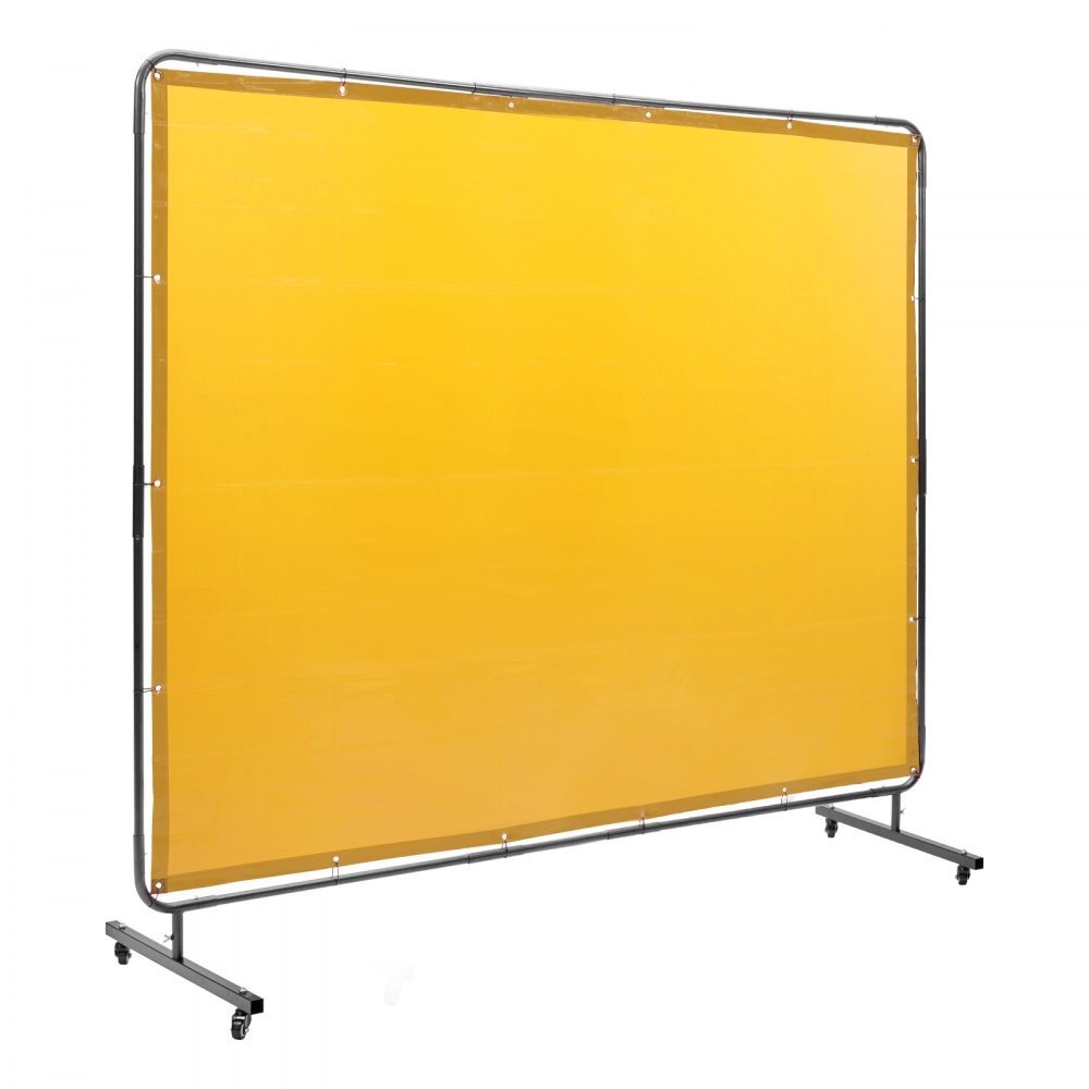 VEVOR sveiseskjerm med ramme, 6' x 8' sveisegardinskjerm, flammehemmende vinylsveiseskjerm på 4 svingbare hjul (2 låsbare), bevegelig og profesjonell for verksted/industri, gul