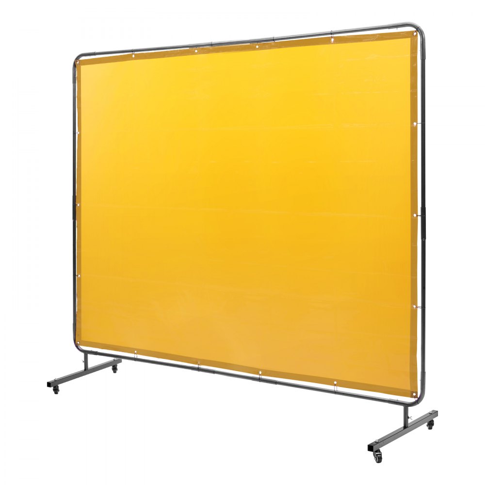 VEVOR sveiseskjerm med ramme, 6' x 8' sveisegardinskjerm, flammehemmende vinylsveiseskjerm på 4 svingbare hjul (2 låsbare), bevegelig og profesjonell for verksted/industri, gul