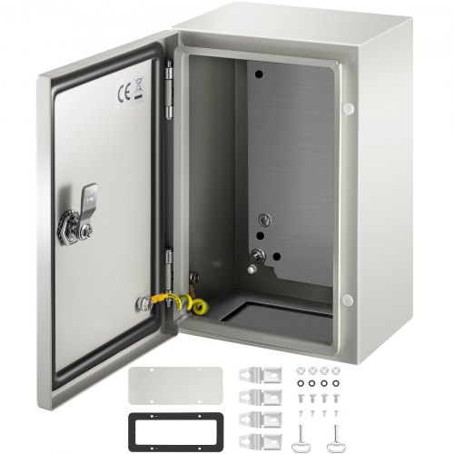 VEVOR NEMA industriskap, 30 x 20 x 15 cm NEMA 4X stålfordelingsskap, IP66 vanntett og støvtett, elektrisk koblingsboks for innendørs/utendørs bruk, med monteringsplate