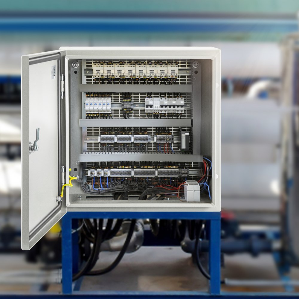 VEVOR NEMA industriskap, 40 x 40 x 20 cm NEMA 4X stålfordelingsskap, IP66 vanntett og støvtett, elektrisk koblingsboks for innendørs/utendørs bruk, med monteringsplate