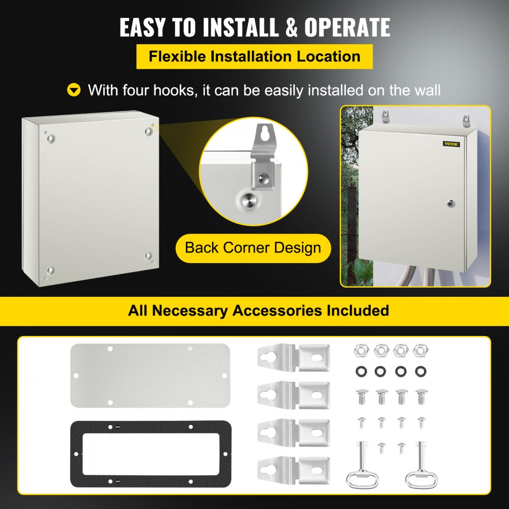 VEVOR NEMA Steel Enclosure, 50x40x15 cm NEMA 4X Steel Electrical Box, IP66 Waterproof & Dustproof, Outdoor/Indoor Electrical Junction Box, with Mounting Plate