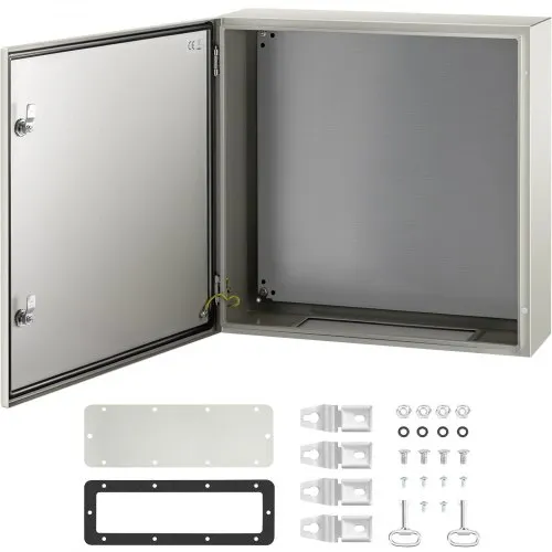 VEVOR NEMA stålskap, 60x60x20 cm NEMA 4X stål koblingsboks, IP66 vanntett og støvtett, utendørs/innendørs elektrisk koblingsboks, med monteringsplate