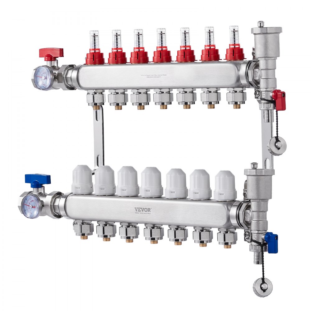 VEVOR 7-grenet strålevarmemanifold 1/2" PEX-rør gulvvarmemanifoldsett