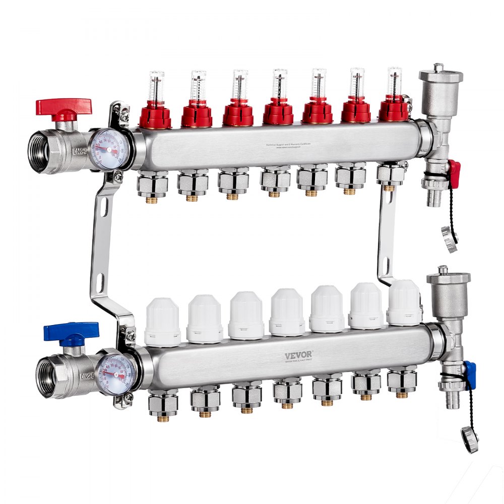 VEVOR 7-grenet strålevarmemanifold 1/2" PEX-rør gulvvarmemanifoldsett