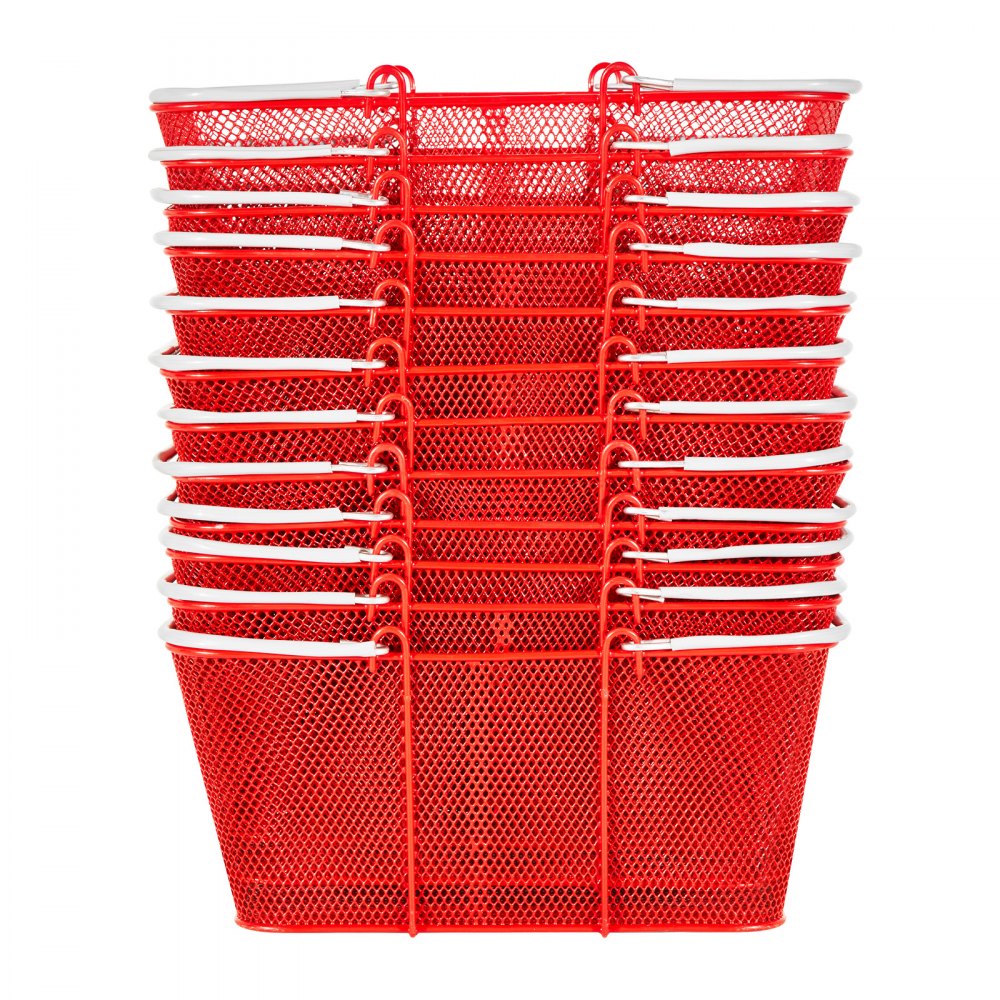 VEVOR handlekurver, 12 stk., 22 l stablebare metallkurver med håndtak, tett nettingstruktur, holder opptil 20 kg, bærbar for dagligvarer, detaljhandel, butikker, supermarked, bokhandel, hjemmebruk, rød