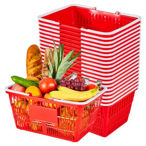 VEVOR handlekurver, 20 stk., 21 l stablebare PE-plastkurver med håndtak, tett nettingstruktur, holder opptil 9,07 kg, bærbare for dagligvarer, detaljhandel, butikker, supermarked, hjemmebruk, rød