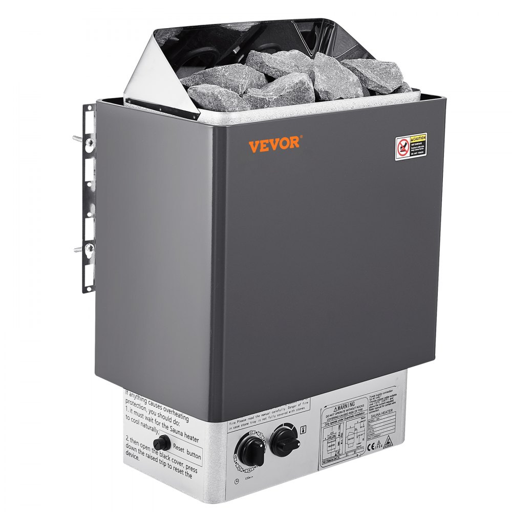 VEVOR Saunaovn, 8KW elektrisk saunaovn, 400V 3N bærbar innendørs/utendørs saunaovn med 3-timer, innebygde kontroller for 8-12 m³ hjemme, kommersiell hotellspa-dusjbruk, maks 110℃