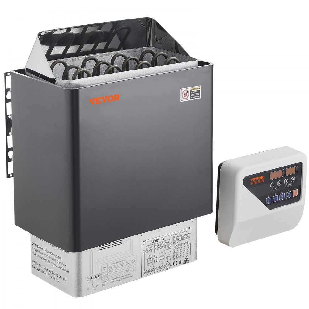 VEVOR Saunaovn, 6KW elektrisk saunaovn, 400V 3N bærbar innendørs/utendørs saunaovn med 3-timer, digital kontroller for 5-9 m³ hjemme, kommersiell hotellspa-dusjbruk, maks 110℃