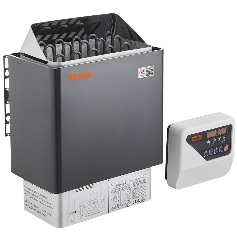 VEVOR Saunaovn, 8KW elektrisk saunaovn, 400V 3N bærbar innendørs/utendørs saunaovn med 3-timer, digital kontroller for 8-12 m³ hjemme, kommersiell hotellspa-dusjbruk, maks 110℃