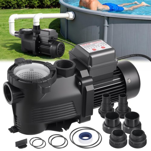 VEVOR bassengpumpe, 550 W, 14 000 l/t maks. gjennomstrømning, én hastighet, bassengpumpe, AC 220–240 V, 3450 o/min, 12 m maks. trykkhøyde, med 24-timers timer og filterkurv, for overjordiske og nedgravde bassenger, boblebad og spa.