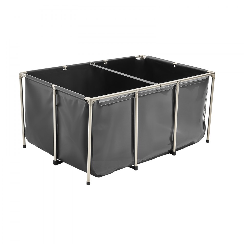 VEVOR Lerret Fiskedam, 270 Gallon Overjordisk Fiskedam, PVC Koi Tank med Gjennomsiktig Panel, Rektangulært Gullfisktank med Rustfritt Stålramme og Tappeventil, for Koi-avl, Vanning (Svart)
