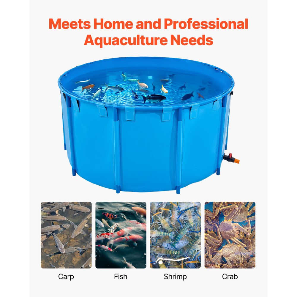 VEVOR Lerret Fiskedam, 818 Gallon Kapasitet Overjordisk Fiskedam, Sammenleggbar PVC Koi Tank, Rund Gullfisktank med Stabil Ramme og Tappeventil, for Akvakultur, Koioppdrett og Vanning (Blå)