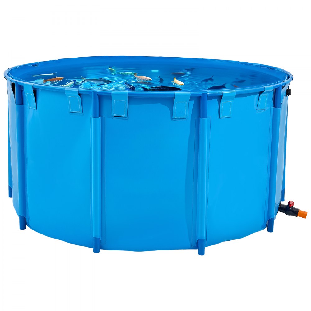 VEVOR Lerret Fiskedam, 818 Gallon Kapasitet Overjordisk Fiskedam, Sammenleggbar PVC Koi Tank, Rund Gullfisktank med Stabil Ramme og Tappeventil, for Akvakultur, Koioppdrett og Vanning (Blå)