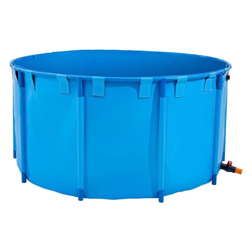 VEVOR Lerret Fiskedam, 818 Gallon Kapasitet Overjordisk Fiskedam, Sammenleggbar PVC Koi Tank, Rund Gullfisktank med Stabil Ramme og Tappeventil, for Akvakultur, Koioppdrett og Vanning (Blå)