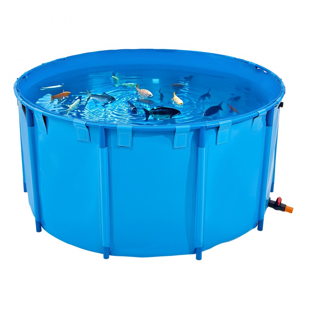 VEVOR Lerret Fiskedam, 818 Gallon Kapasitet Overjordisk Fiskedam, Sammenleggbar PVC Koi Tank, Rund Gullfisktank med Stabil Ramme og Tappeventil, for Akvakultur, Koioppdrett og Vanning (Blå)
