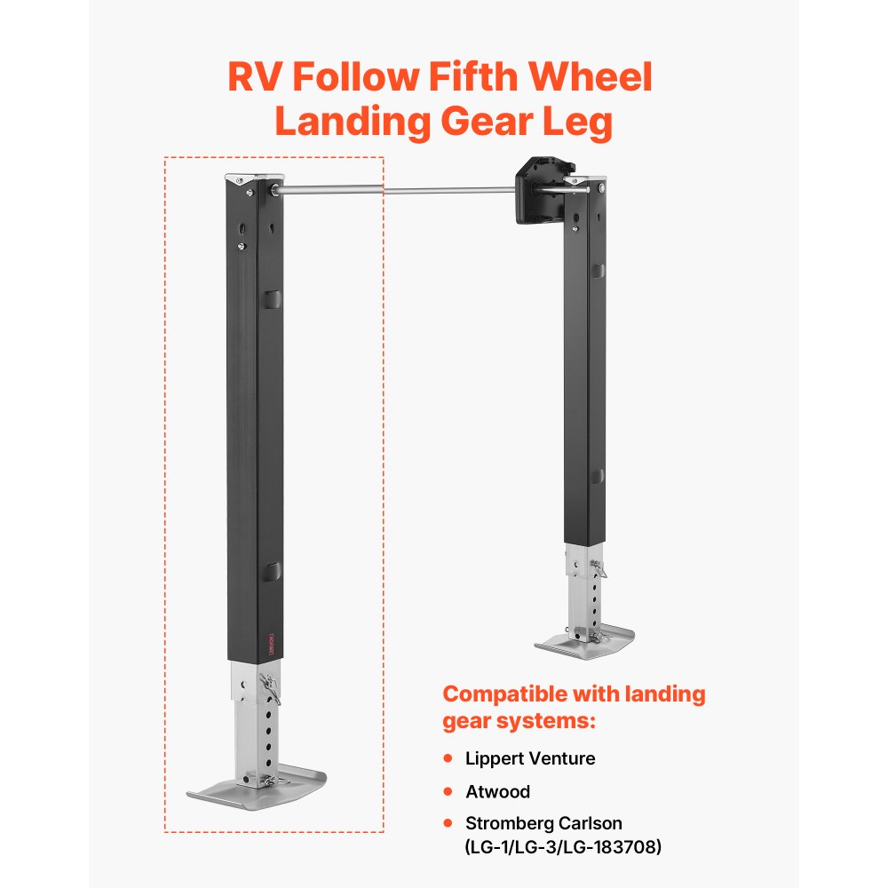 VEVOR RV Følg femtehjulslandingshjulsbein 179014, 825 mm femtehjulslandingshjul universal erstatning kompatibel med Lippert Venture, Atwood, Stromberg Carlson Systems, med pinne og base, svart