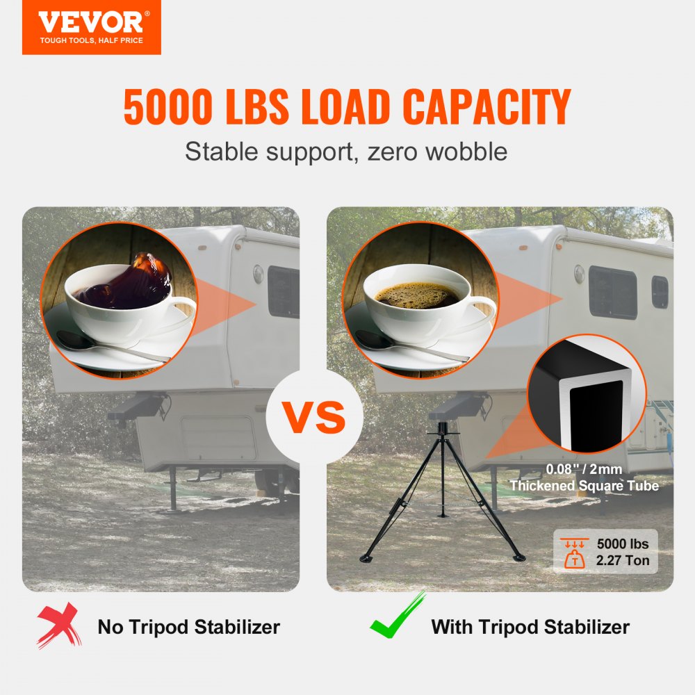 VEVOR stativ for femtehjulsstabilisator, 5000 lbs lastekapasitet stativ for femtehjulsstabilisator, 35"-57" justerbar høyde for svanehalsstabilisator til campingvogner, stativjekk for femtehjulstilhengere, campingvogner og campingvogner