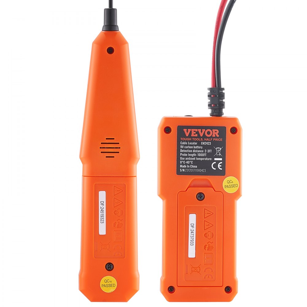 VEVOR Kabelsøker for underjordisk kabel, 90 cm maks. deteksjonsdybde, ledningsbrudddetektor med øretelefon, 300 cm maks. deteksjonslengde kabeltester for kjæledyrgjerde, nedgravd sprinklerventil, vanning