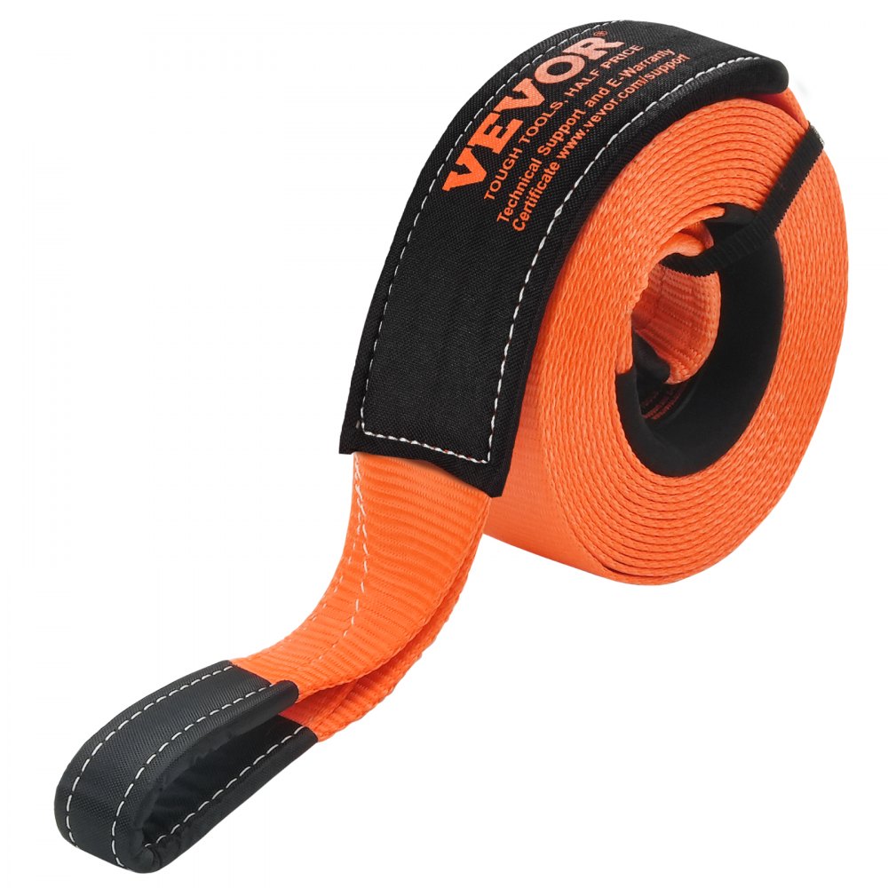 VEVOR kraftig slepestroppsett 76,2 mm x 9,1 m (MBS-16329 kg) trebeskyttervinsjstropp, trippelforsterket løkke og beskyttelseshylser og oppbevaringspose, 19 mm D-ringsjakler, for lastebil, jeep, SUV, ATV