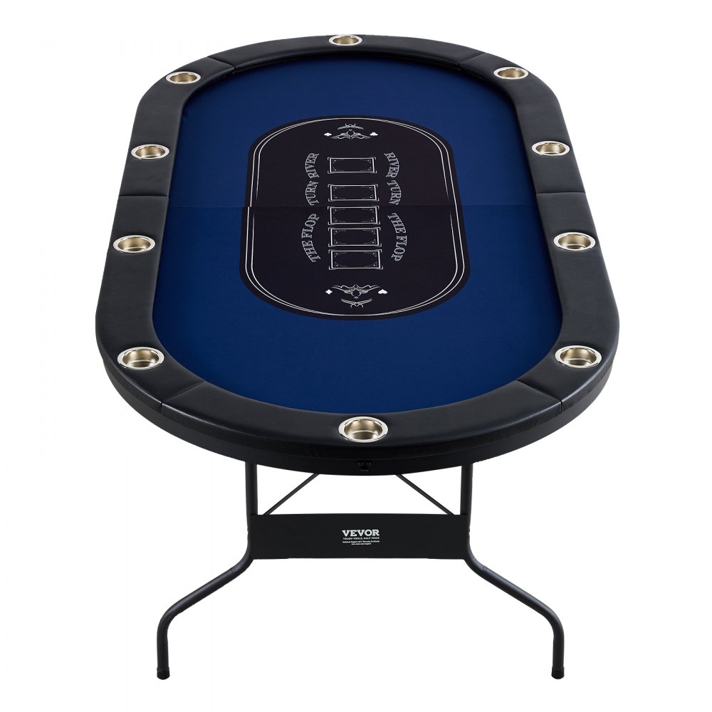 VEVOR Sammenleggbart pokerbord for 10 spillere, Blackjack Texas Holdem pokerbord med polstrede skinner og koppholdere i rustfritt stål, bærbart sammenleggbart kortspillbord, 84" ovalt kasinospillbord