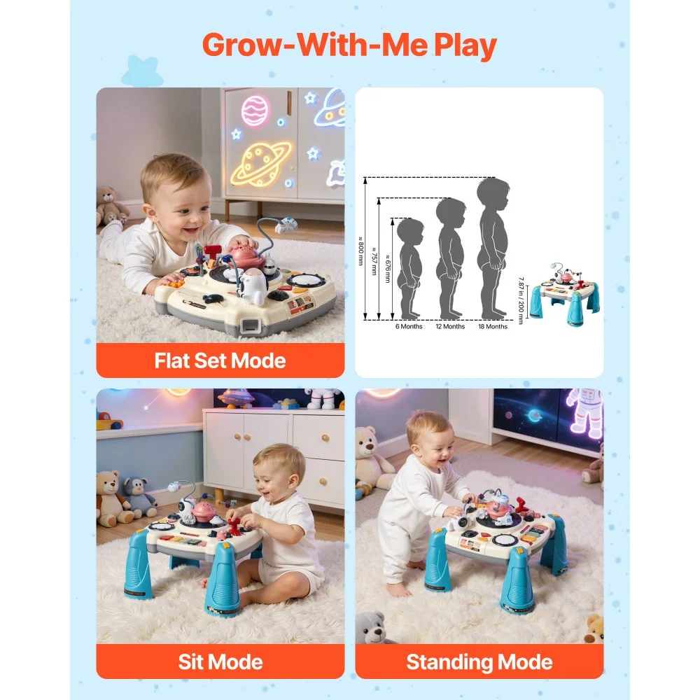 VEVOR Baby Spacecraft Musical Table Toys for Toddlers 6–18 Months, Learning Activity Desk with Space Theme & Soft-glow Star Projector & 60+ Sound Sources, Toddler Learning Table, for Kids 6-18 Months