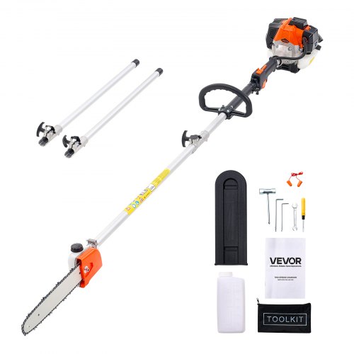 VEVOR Bensindrevet stangsag, 25CC 2-takts bensindrevet stangsag med 30,5 cm skjærestang, batteridrevet tretrimmer med 650 ml drivstofftank, 2,12 til 3,62 m uttrekkbar, kraftig motorsag for trebeskjæring og beskjæring