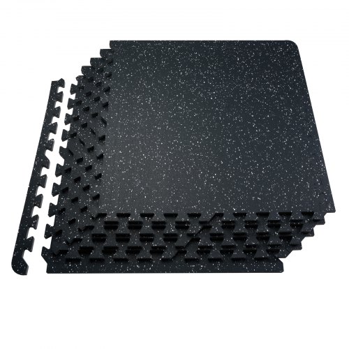 VEVOR 0,56 tommer tykke gymmatter, 25 fliser gummitopp med EVA-skum, 25" x 25" treningsmatter til gymgulv med 100 kvadratfot dekning, sammenlåsende puslespillmatter for treningsstudio, hjem, garasje, svart og hvitt