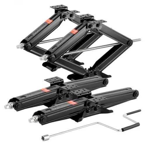 VEVOR 6500 lbs saksjekker for bobiler, 4-23,4 tommer saksjekker for stabilisator og nivellering for bobiler, sett med 4, kraftig stabilisatorjekk med sveivhåndtak, sokkel og vater, ikke lett å bøye eller deformere