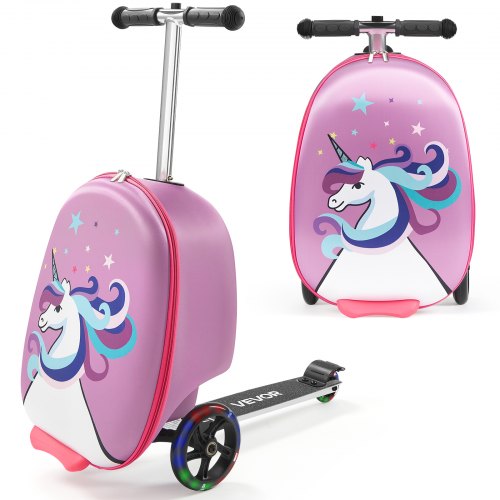 VEVOR Ride-on bagasje, 20 l kapasitet, 20 tommers barnekoffert med Flash PU-hjul, justerbart håndtak og TPR-sklisikkert grep, sammenleggbar og lett sparkesykkelbagasje for barn fra 5 år, lilla