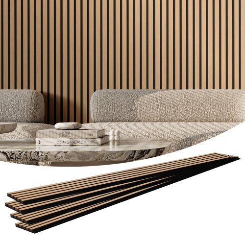 VEVOR akustiske paneler av trelameller, 7,9 x 94,5 tommer, MDF-aksentpaneler i tre for moderne innvendig veggdekor, veggplater i imitert tre for støyreduksjon, lys eik