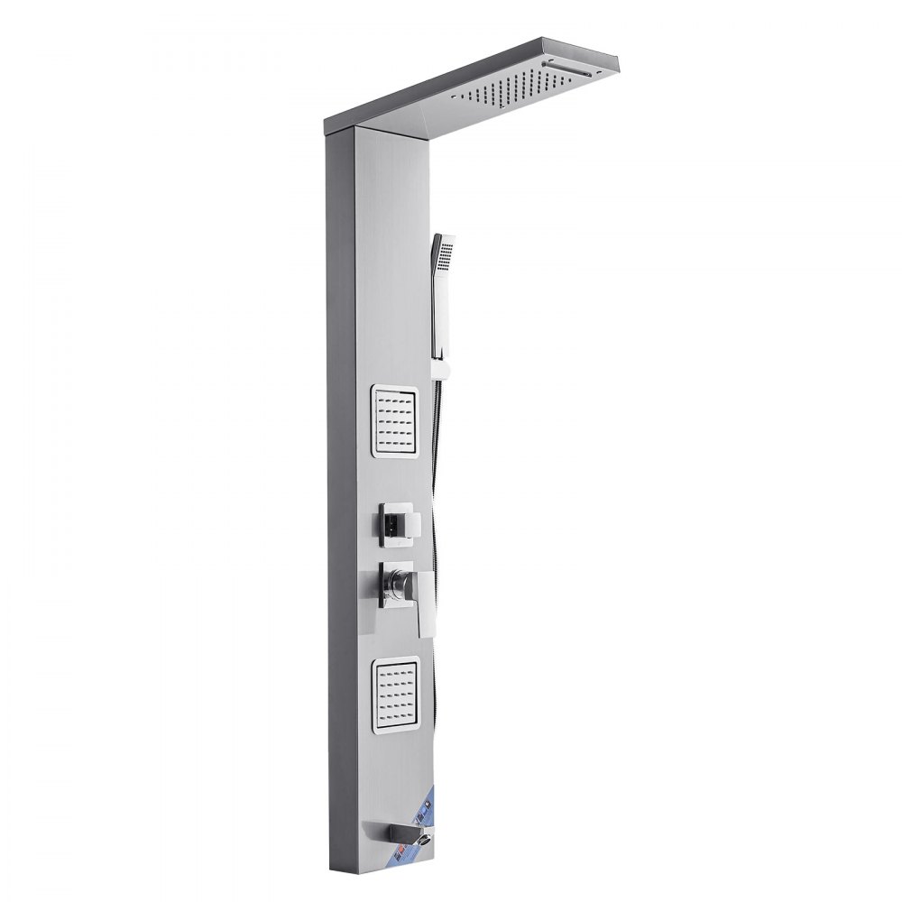 VEVOR Shower Panel Tower System with Rainfall Waterfall Shower Head, 53 in Brushed Stainless Steel Shower Column, 5-Function Faucet, Wall-Mount Rain Massage System with 2 Body Jet, Handheld, Tub Spout