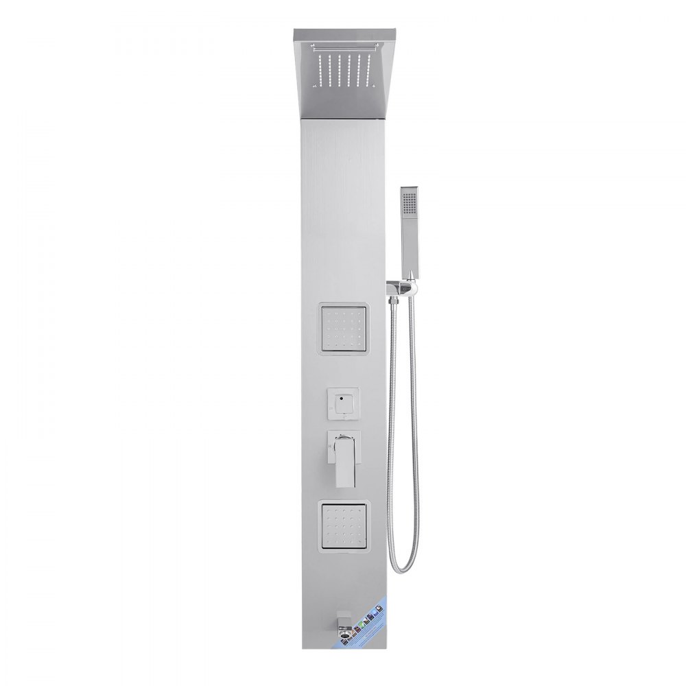 VEVOR Shower Panel Tower System with Rainfall Waterfall Shower Head, 53 in Brushed Stainless Steel Shower Column, 5-Function Faucet, Wall-Mount Rain Massage System with 2 Body Jet, Handheld, Tub Spout